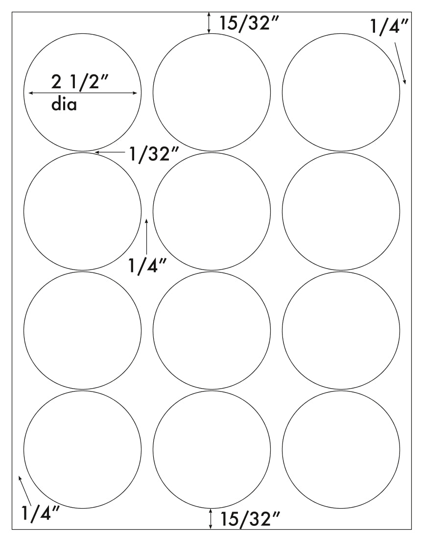 1,200 White High Gloss 2-1/2" Round Laser 100 Sheets 12 Labels Per Sheet