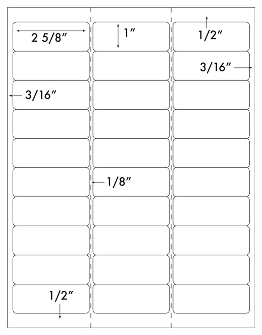 3,000 Label Outfitters® Blank Laser and Inkjet Printable 2-5/8 x 1 inch Labels, 30 per sheet, 100 Sheets use Avery® 5160, Uline® S-5042, Compulabel® 330805, 310904, Office Depot® 612011 Template
