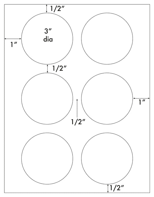 120 Round 3" Diameter White Matte Print to the Edge Labels 6 per Sheet 20 Sheets