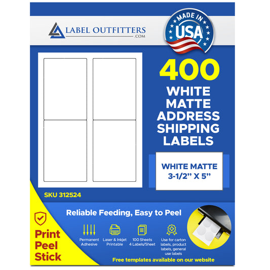400 Compulabel Compatible 312524 Laser and Inkjet Printable Labels 3.5 x 5 - Same Size as Avery® 5168 Template