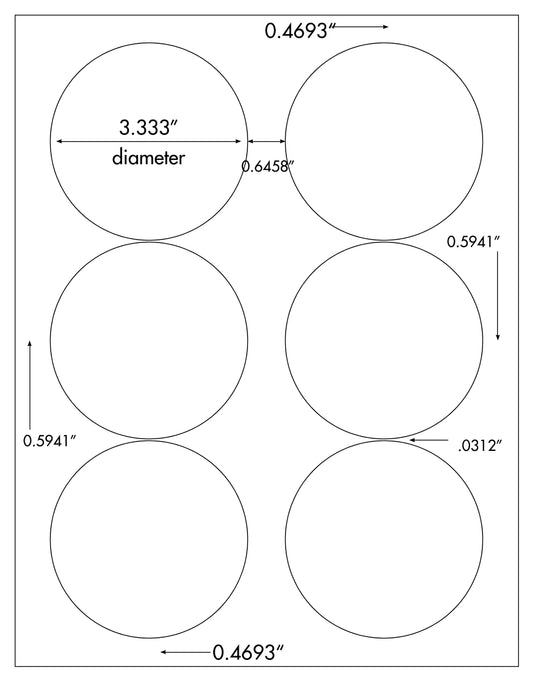 600 Round White Matte Labels 3-1/3"Diameter for Laser or Inkjet Use 100 Sheets 6 Labels Per Sheet