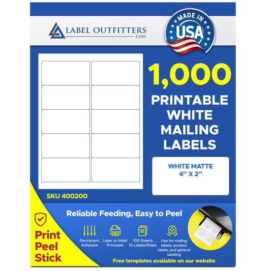 1,000 Laser and Inkjet Printable Labels, 4 x 2, 100 Sheets, Compulabel® 312107 Avery® 5163, Unline® S-3845 Template