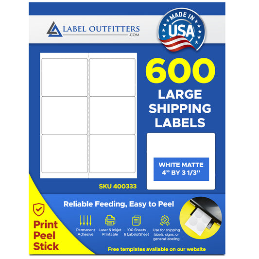 600 Shipping Labels, 4 x 3-1/3, Six per Sheet, 100 Sheets use Avery® 5164, Compulabel® 312208, Unline® S-3196 Template