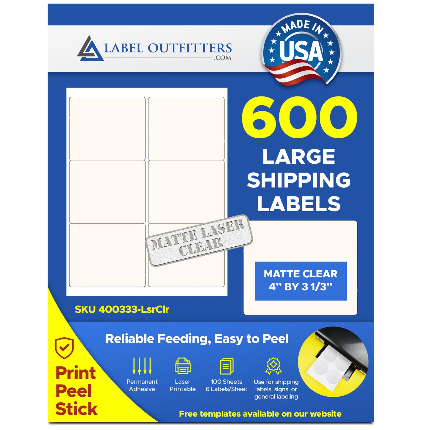 600 Matte Frosty Clear Matte Laser Only Labels 4 x 3.33 use Avery® 5164 Template, 100 Sheets