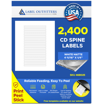 2400 White Matte Printable CD Jewel Case Spine Labels 100 Sheets 24 Labels Per Sheet