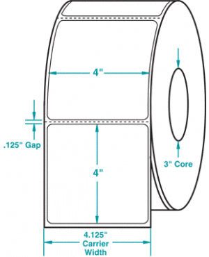 6,000 Compulabel® Direct Thermal Labels 4" x 4" on a 3 inch Core, 1,500 Labels per Roll, Compulabel® 510074