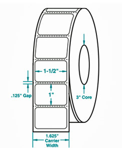 54,000 Compulabel® 620043 Thermal Transfer Label, 1-1/2 x 1 - Perfed, 3" Core, 10 Rolls with 5,400 Labels per Roll