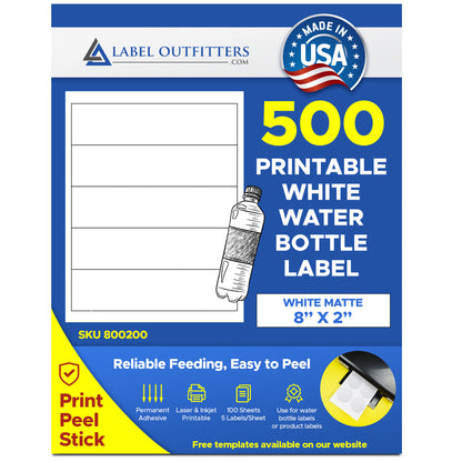 500 Label Outfitters® Large White Matte Labels 8" x 2" inches 5 Labels per Sheet 100 Sheets