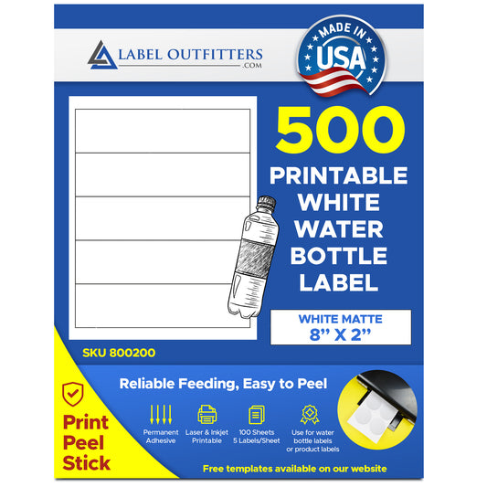 500 Label Outfitters® Large White Matte Labels 8" x 2" inches 5 Labels per Sheet 100 Sheets