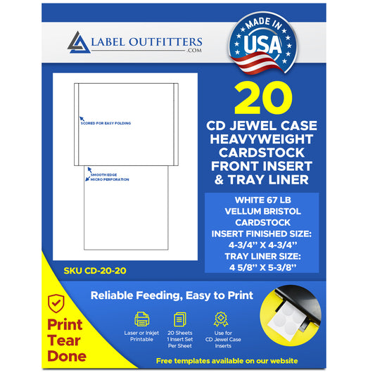 20 Sets Jewel Case Inserts Tray Liner and Front Insert 67# White Bristol Card Stock