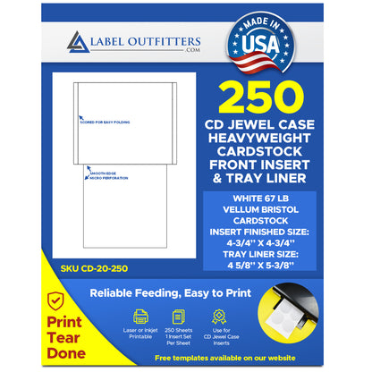 250 Sets CD Jewel Case Inserts Bulk Package of 250 Sheets Includes Tray Liners and Inserts