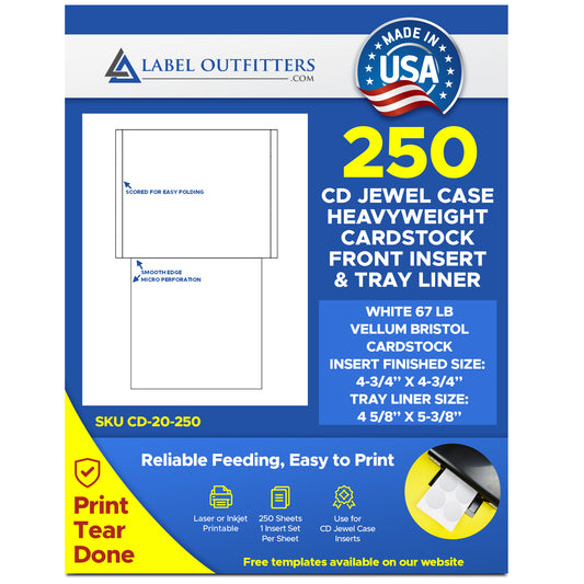 250 Sets CD Jewel Case Inserts Bulk Package of 250 Sheets Includes Tray Liners and Inserts