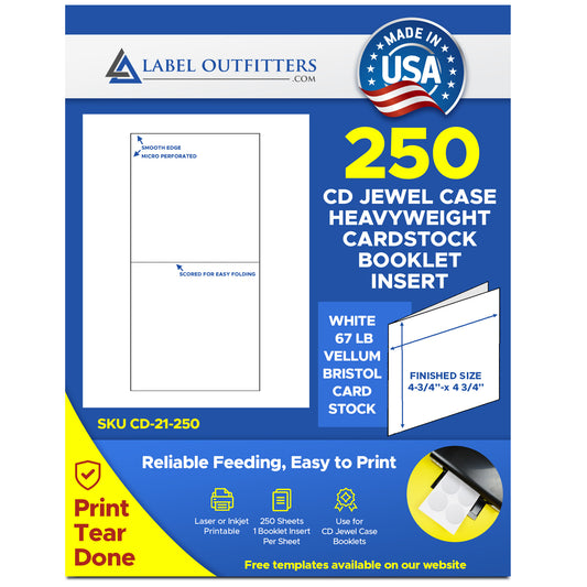 250 Jewel Case Mini Booklet Bulk Pack White 67# Cardstock 250 Sheets