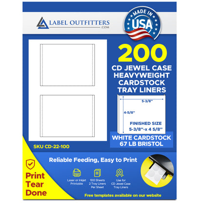100 Printable CD Tray Inserts 67# White Cardstock 2 Inserts Per Sheet