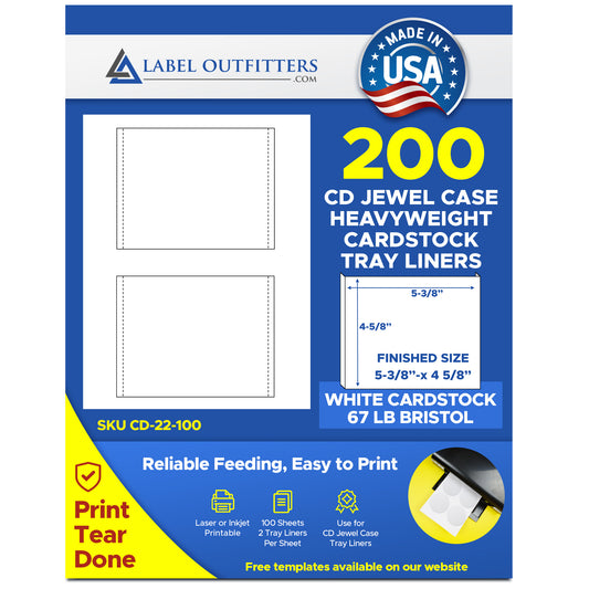 100 Printable CD Tray Inserts 67# White Cardstock 2 Inserts Per Sheet