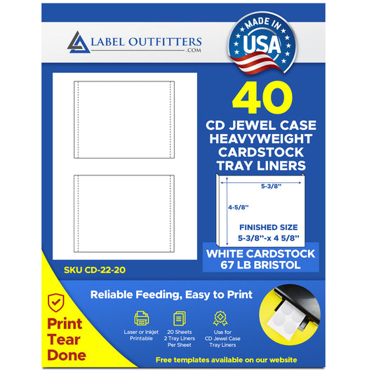 20 Sheets Print Your Own CD Tray Inserts 67# White Cardstock 2 Inserts Sheet