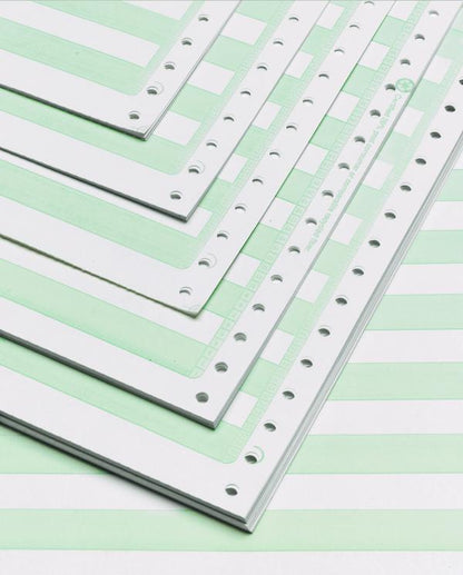 2.700 Sheets 8.5 x 11 One Part 1/2" Green Bar 20# Continuous Stock Computer Paper Heavy Weight, No Perfs