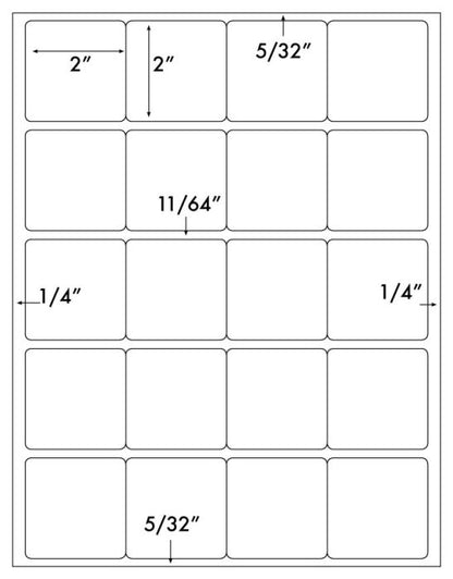2,000 SQUARE White 2" X 2"  Laser and Inkjet Printable Labels, 20 Stickers per Sheet - 100 Sheets