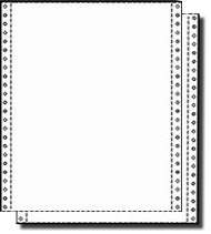 1,600 Sets of 2 Part Carbonless 9.5 x 11, All Parts White Continuous Paper, 15 lb, with 1/2" Perfs Right and Left